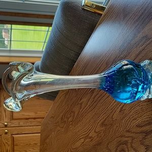 Lead crystal vase blue base clear stem